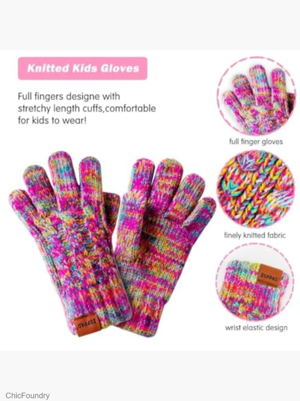 Kids Winter Hat Gloves Scarf Set, Knit Beanie Pom Fleece Lined Mittens Gaiter
